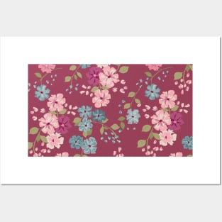 Sakura flowers (Pink Background) Posters and Art